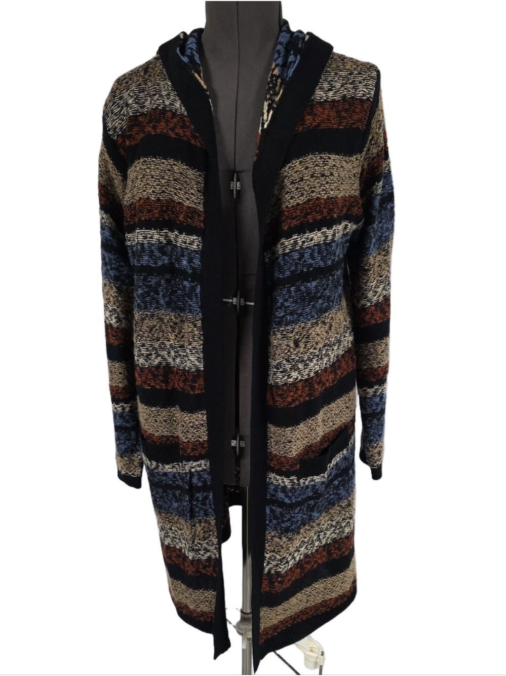 Bobeau Hooded Southwestern Geometric Tribal Long Duster Cardigan Sweater, Sz Lg - Picture 10 of 11